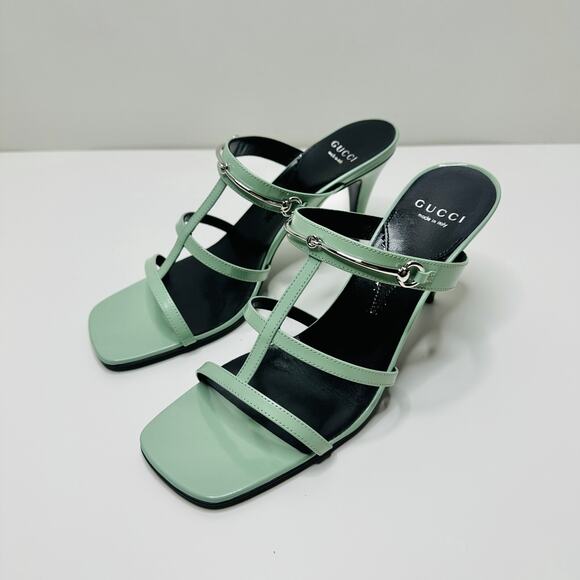 Gucci Regent Slim Horsebit 38/ US 8 Heel Sandals Pacific Green Leather NIB $990 - Picture 8 of 13